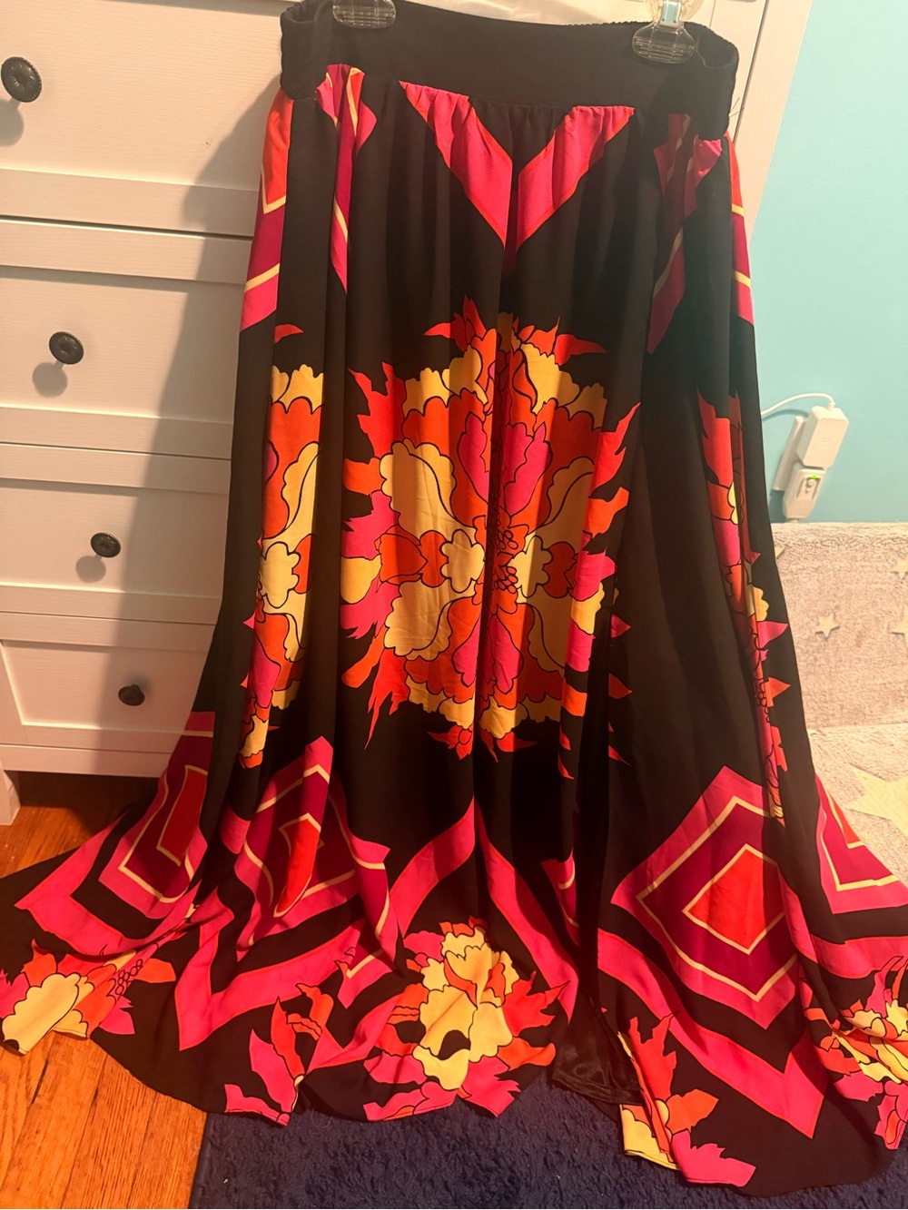 New York & Company Black Maxi Skirt with Pink, Orange and Yellow Floral Print